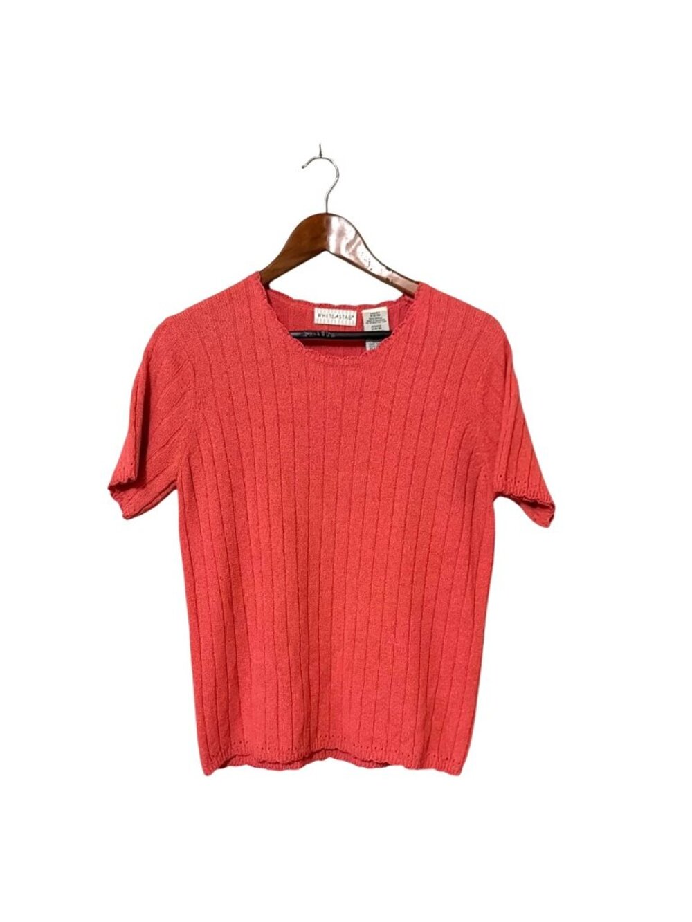 White Stag Peach‎ Glow Ribbed Knit Short Sleeve Sweater Ladies M Acrylic
